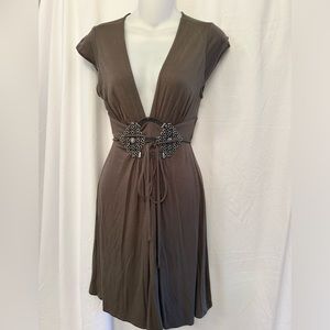 NEW NWT Love & Love hunter khaki army green M dress metal embellishment beads